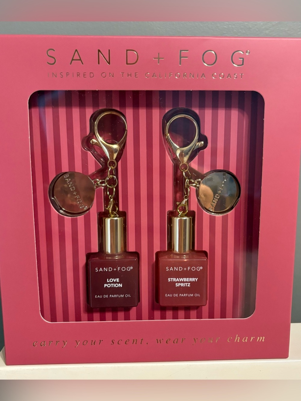 SAND and FOG Love Potion & Strawberry Spritz Oil Rollers Keychain Set